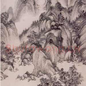 清代 王鉴《仿北苑山水图轴》国画山水作品图片鉴赏