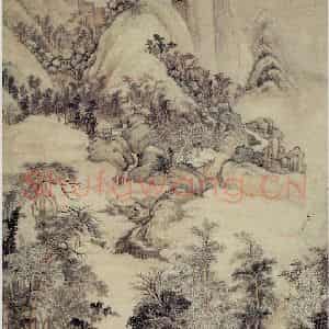 清代 王鉴《仿赵孟頫山水轴》国画山水作品图片鉴赏