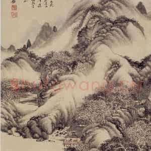 清代 王鉴《仿燕文贵山水轴》国画山水作品图片鉴赏