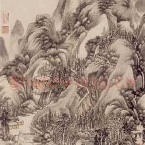 清代 王鉴《临巨然溪山图轴》国画山水作品图片鉴赏