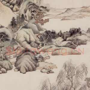 清代 王鉴《溪色棹声图轴》国画山水作品图片鉴赏