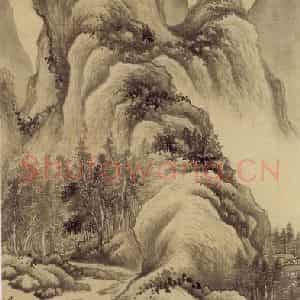 清代 王鉴《仿北苑山水图轴》国画山水作品图片鉴赏
