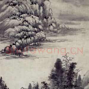 清代 王鉴《仿沈周山水轴》国画山水作品图片鉴赏