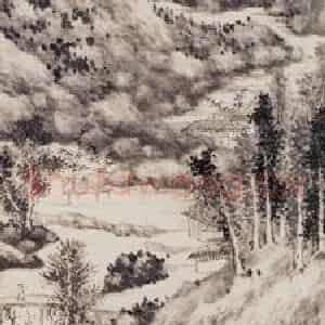 明代 沈周《仿董巨山水图轴》国画山水作品图片鉴赏
