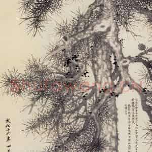 明代 沈周《松石图轴》国画山水作品图片鉴赏