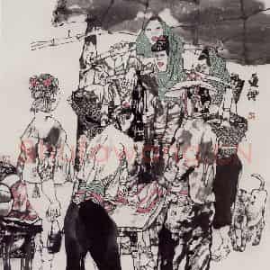 2001年 张道兴《肉摊》国画人物作品图片鉴赏