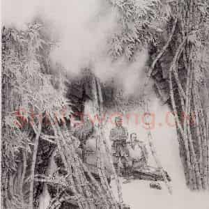 1987年 张道兴《茅山听雨》国画人物作品图片鉴赏