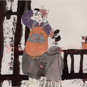1991年 张道兴《花压鬓云偏》国画人物作品图片鉴赏