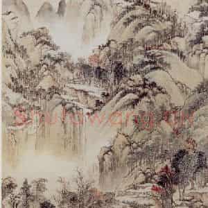 1668年 王翚《虞山枫林图轴》国画山水写意作品图片鉴赏