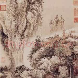 1670年 王翚《溪山红树图轴》国画山水写意作品图片鉴赏