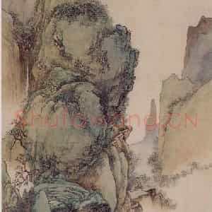 1671年 王翚《春山飞瀑图轴》国画山水写意作品图片鉴赏
