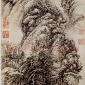 1676年 王翚《陡壑奔泉图轴》国画山水写意作品图片鉴赏