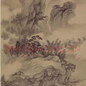 1680年 王翚《仿巨然楚山欲雨图轴》国画山水写意作品图片鉴赏