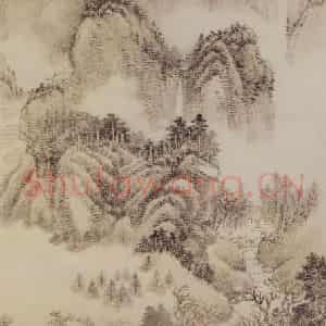 1690年 王翚《仿王蒙山水图轴》国画山水写意作品图片鉴赏
