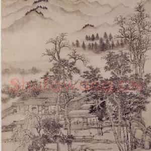 1698年 王翚《溪堂诗思图轴》国画山水写意作品图片鉴赏