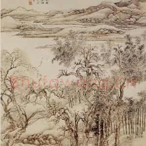 1712年 王翚《仿唐寅秋树昏鸦图轴》国画山水写意作品图片鉴赏