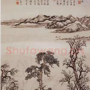 1712年 王翚《江干七树图轴》国画山水写意作品图片鉴赏
