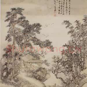 1714年 王翚《夏五吟梅图轴》国画山水写意作品图片鉴赏