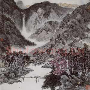 1993年 亚明《洪应明读书堂》国画山水作品图片鉴赏
