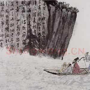 1996年 亚明《东坡赤壁赋意》国画人物作品图片鉴赏
