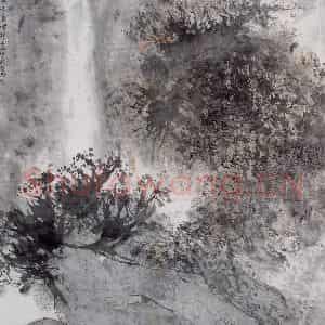1990年 亚明《高山流水图》国画山水作品图片鉴赏