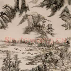 清代 王原祁《仿高克恭云山图轴》国画山水作品图片鉴赏
