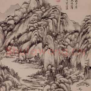 清代 王原祁《仿吴镇山水图轴》国画山水作品图片鉴赏