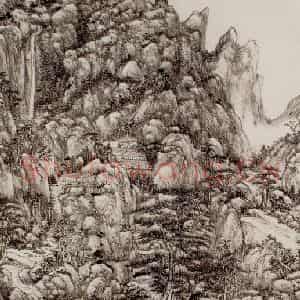 清代 王原祁《仿王蒙山水图轴》国画山水作品图片鉴赏