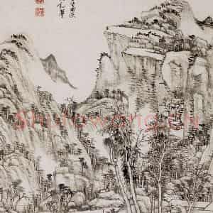 清代 王原祁《溪山林屋图轴》国画山水作品图片鉴赏