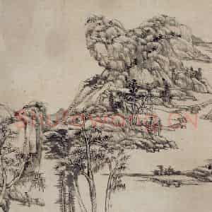 清代 王原祁《仿倪黄笔意图轴》国画山水作品图片鉴赏