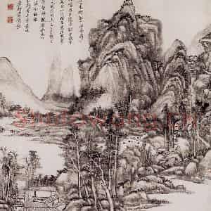 清代 王原祁《仿梅道人秋山图轴》国画山水作品图片鉴赏