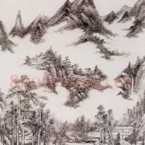 清代 王原祁《仿高克恭山水图轴》国画山水作品图片鉴赏