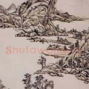 清代 王原祁《仿倪黄山水图轴》国画山水作品图片鉴赏