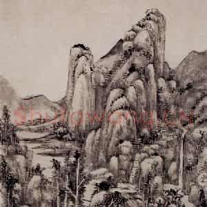 清代 王原祁《仿吴镇山水图轴》国画山水作品图片鉴赏