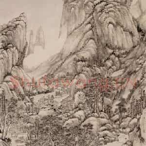清代 王原祁《河丘凝晖图轴》国画山水作品图片鉴赏