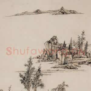 清代 王原祁《疏林远山图轴》国画山水作品图片鉴赏