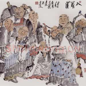 2001年 周京心《八罗汉》国画人物作品图片鉴赏
