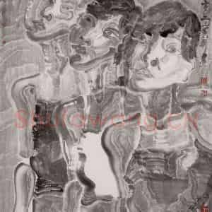 2002年 周京心《三个女孩》国画人物作品图片鉴赏