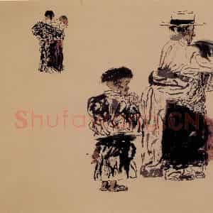 1988年 周京心《进寺和出寺的人》国画人物作品图片鉴赏