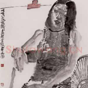 1996年 周京心《画室女孩》国画人物作品图片鉴赏