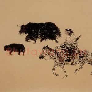 1988年 周京心《牧羊人》国画综合作品图片鉴赏