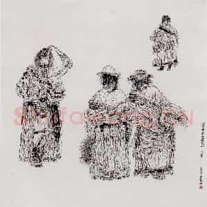 1989年 周京心《塔尔寺前的藏妇们》国画人物作品图片鉴赏