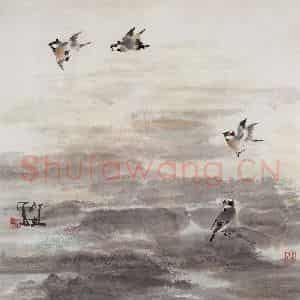 1990年 萧朗《秋原》国画花鸟写意作品图片鉴赏