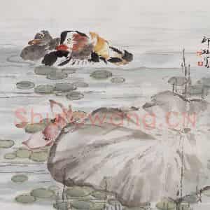 1990年 萧朗《相依》国画花鸟写意作品图片鉴赏