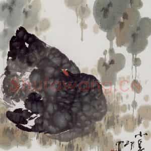 1990年 萧朗《小息》国画花鸟写意作品图片鉴赏