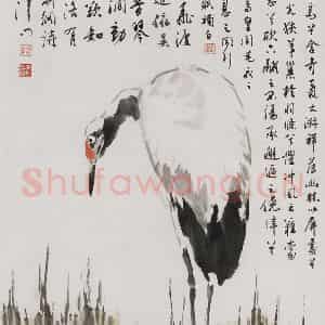 1991年 萧朗《丹顶鹤》国画花鸟写意作品图片鉴赏