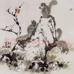 1992年 萧朗《拾秋》国画花鸟写意作品图片鉴赏