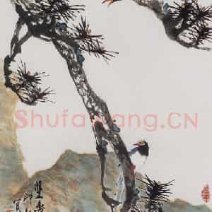 1994年 萧朗《双寿》国画花鸟写意作品图片鉴赏