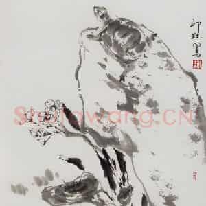 1996年 萧朗《灵龟图》国画花鸟写意作品图片鉴赏