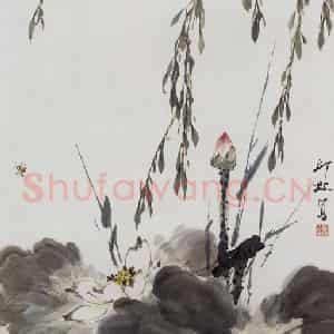 1981年 萧朗《鸣柳》国画花鸟写意作品图片鉴赏